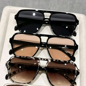 Retro Fashion Sunglasses Square Pilot Aviator Flat Top Frame Keyhole Bridge 3pr